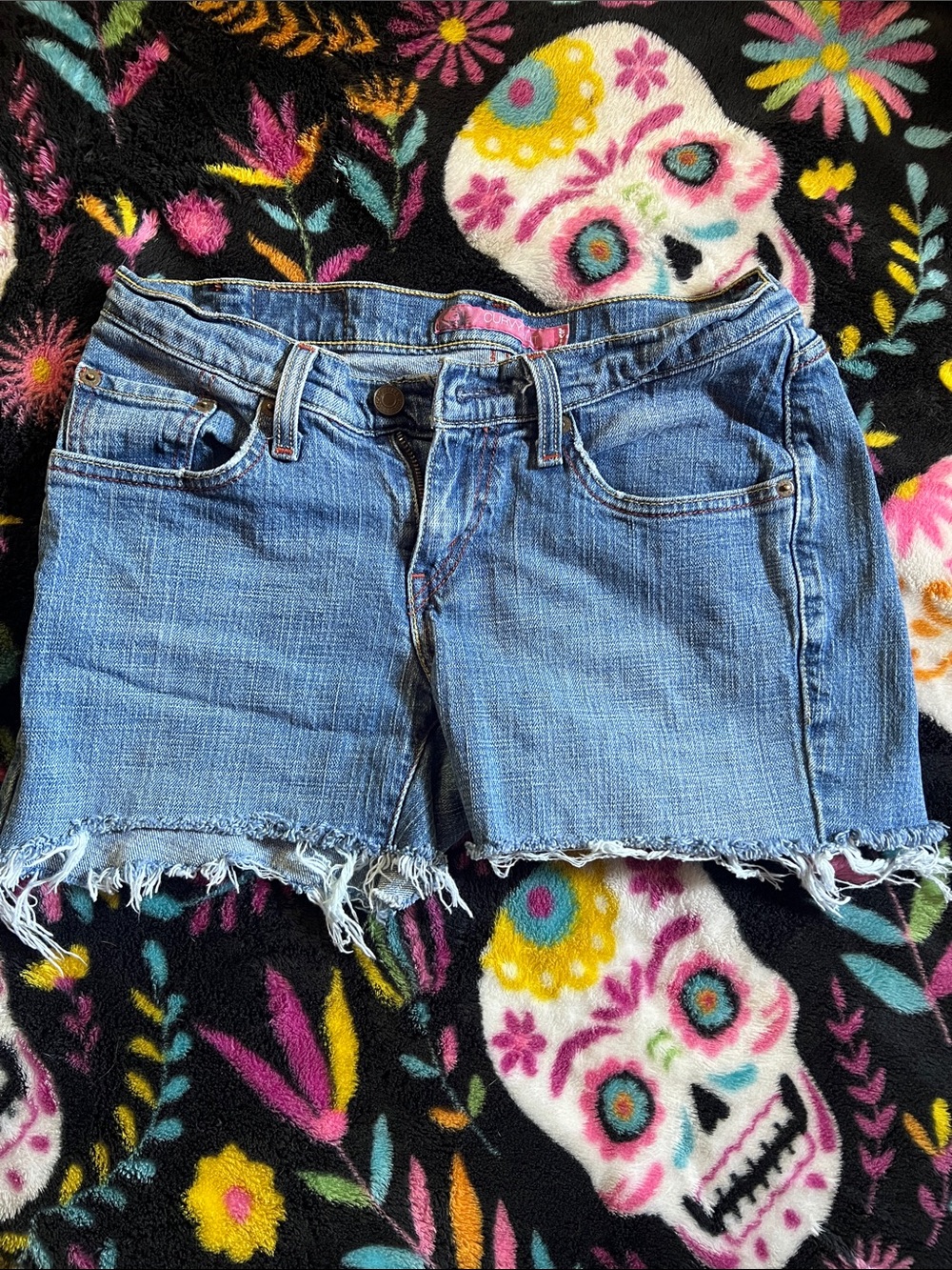 Levi's Light Blue Frayed Hem Denim Shorts Curvycut